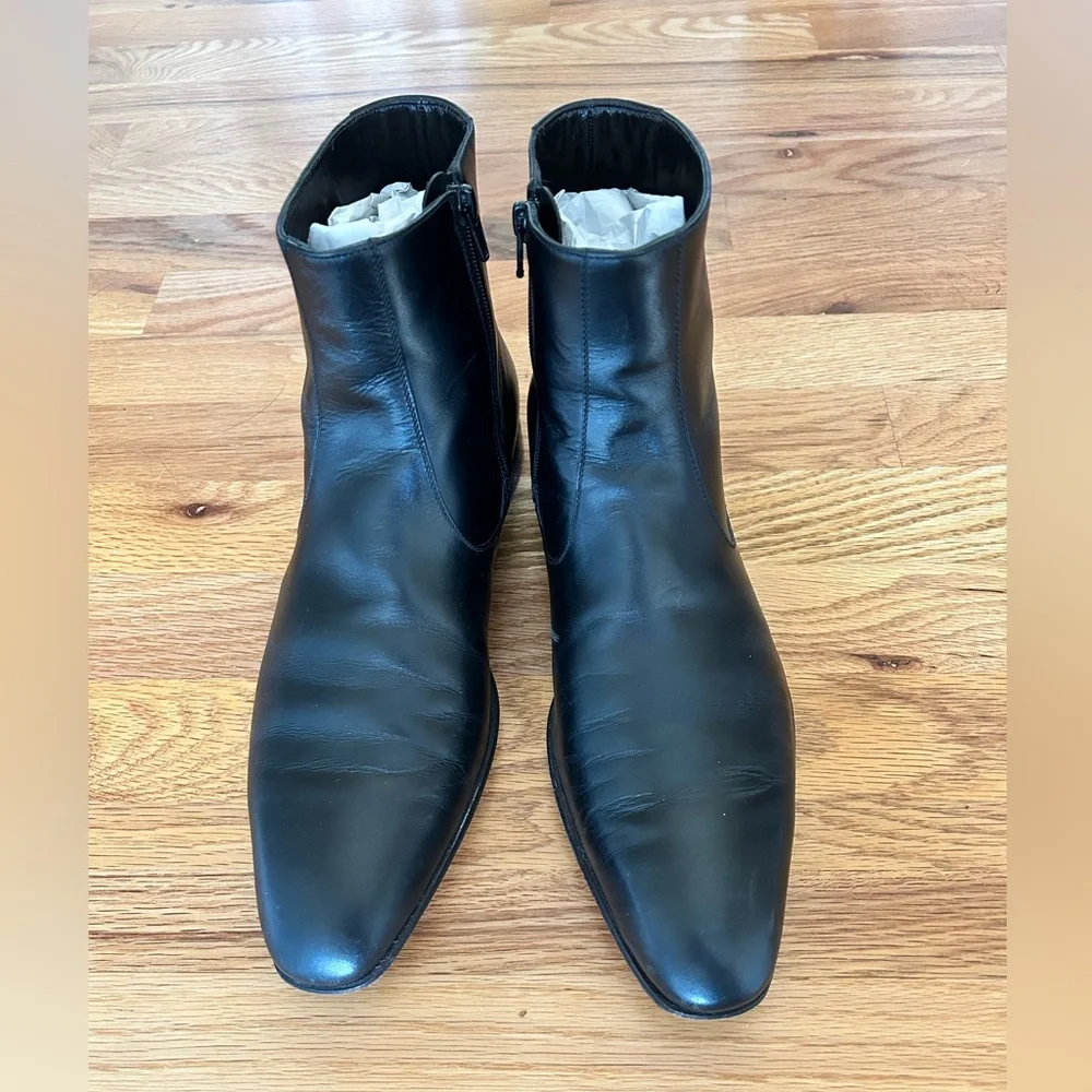 Men's A. Testoni Black Leather Side-Zip Ankle Boots size 9